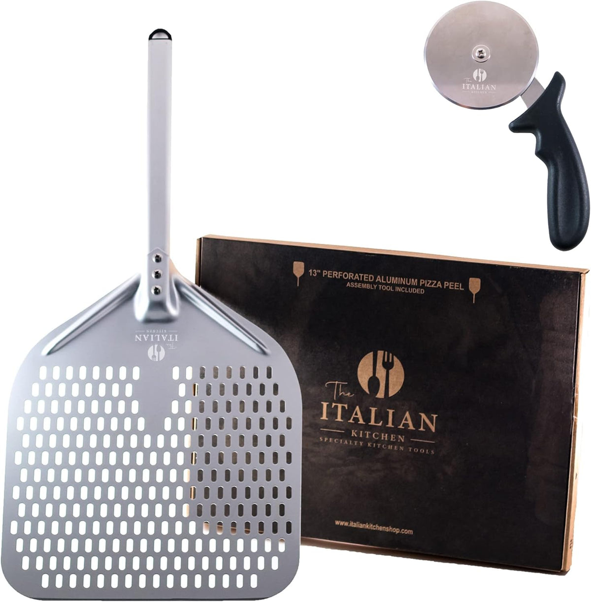 13" Perforated Pizza Peel & 4" Pizza Cutter Wheel Pack of 2 S39472