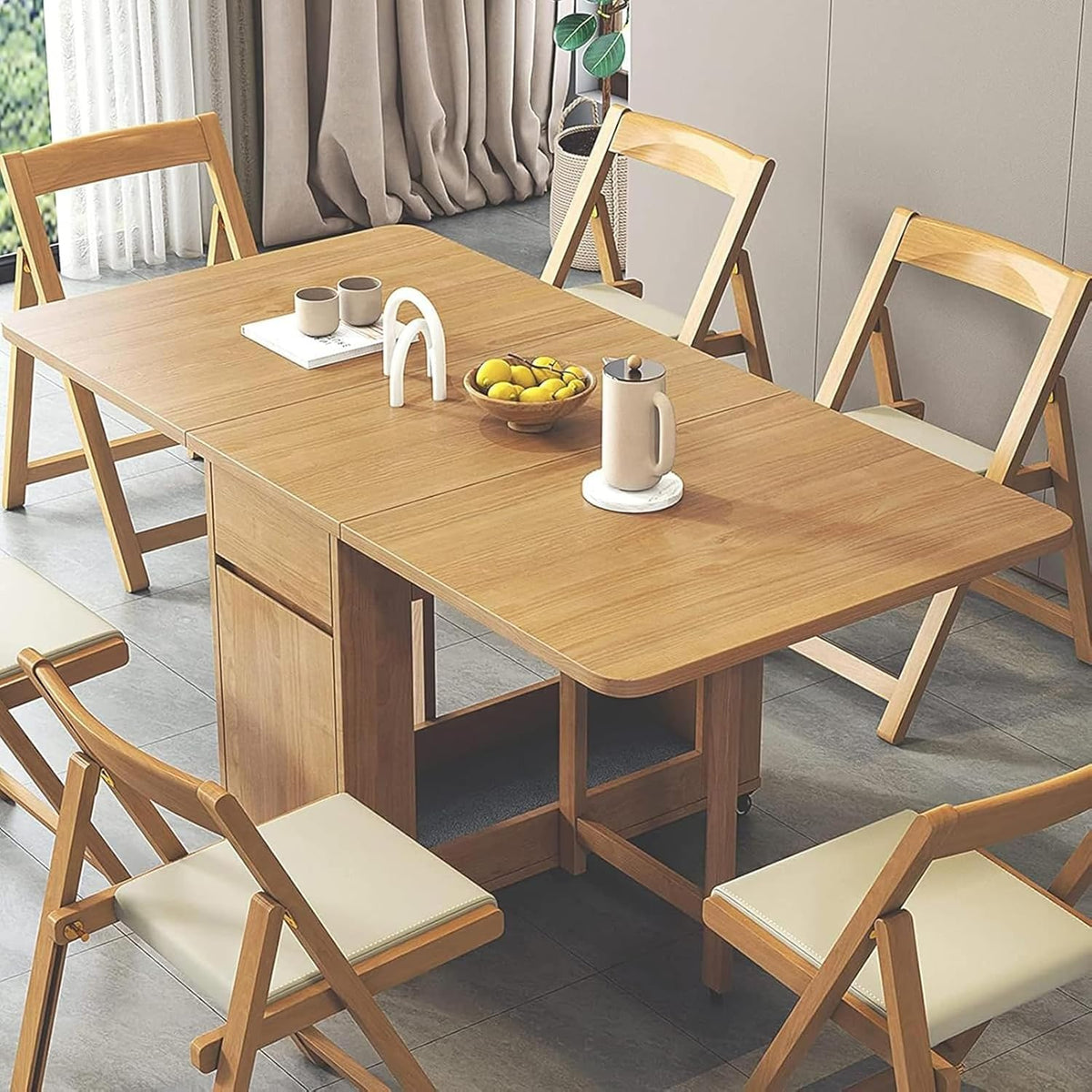 Solid Wood Folding Dining Table with 4 Chairs I66253