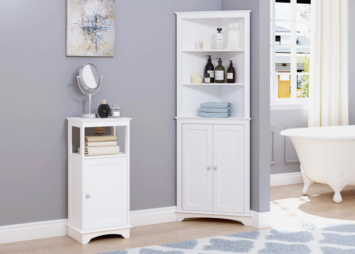 White Tall Corner Cabinet with 2 Shutter Doors O3987