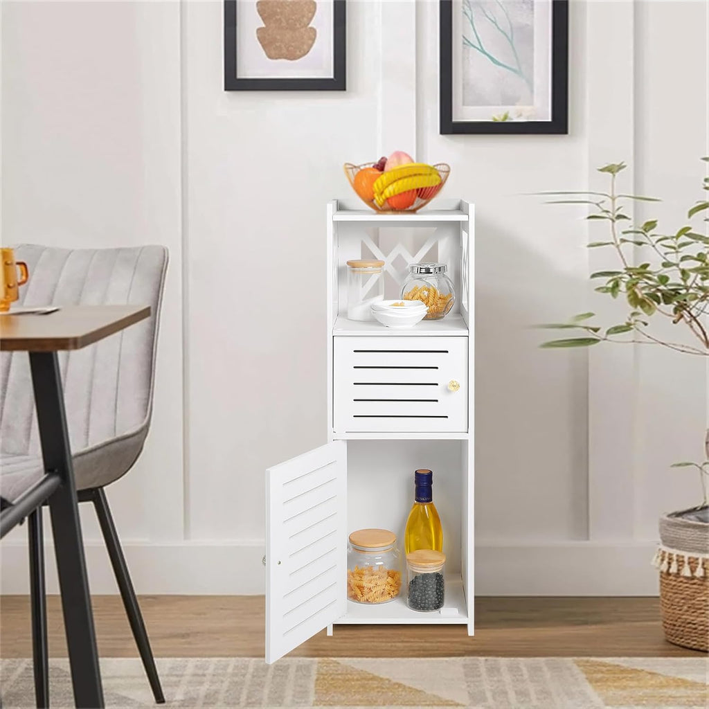 Slim Bathroom Storage Cabinet with Double Door and 3 Tier Shelf B19571