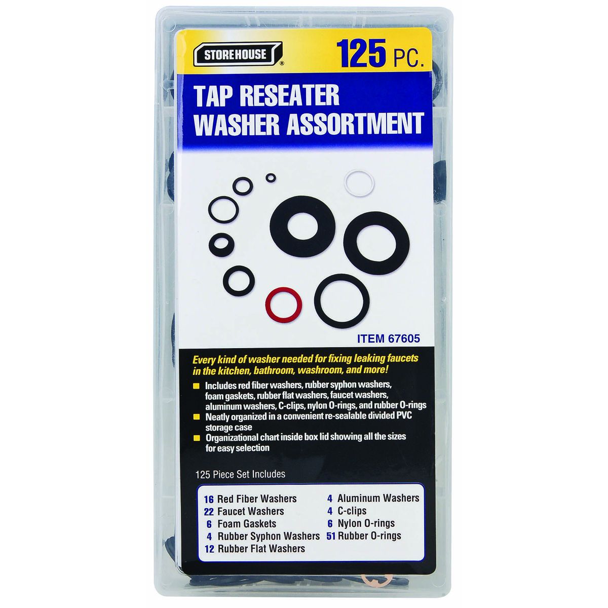 Tap Reseater Washer Assortment, 125 Piece I86644