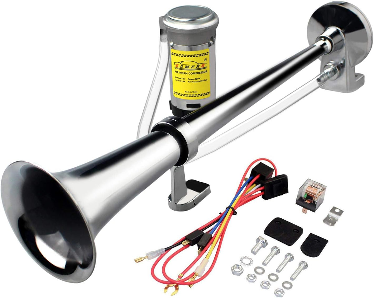 12V 150db Chrome Zinc Single Trumpet Air Horn with Compressor S3675