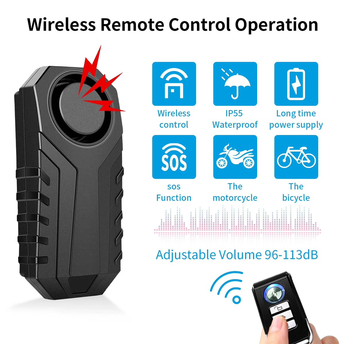 2 Set Wireless Bike Alarm with Remote, Anti-Theft Vibration Motion Sensor Alarm, IP55 Waterproof 113dB Alarm B35942