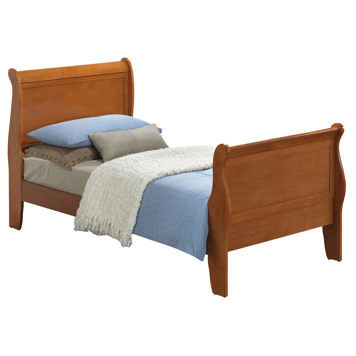 Oak Twin Size Sleigh Bed with Headboard & Footboard N35897