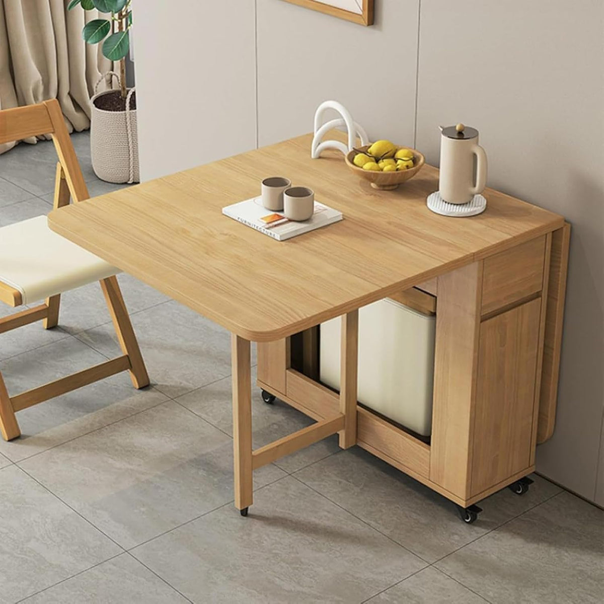 Solid Wood Folding Dining Table with 4 Chairs I66253