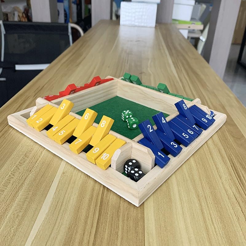 12 Inches 2-4 Player Wooden Shut The Box Dice Game with 8 Dices U4272