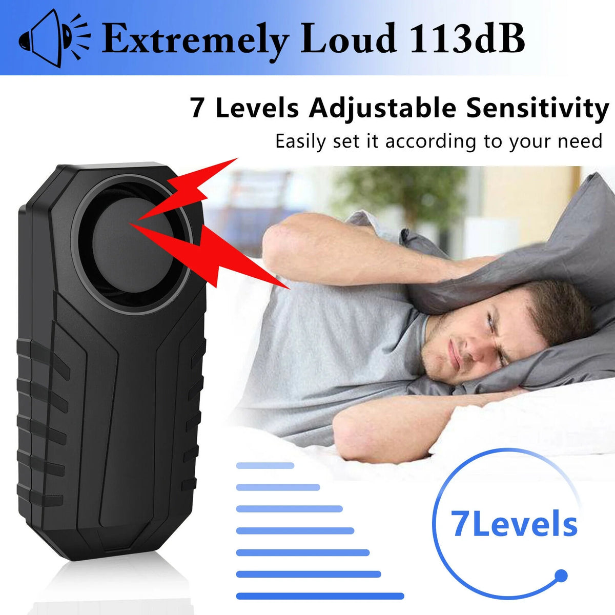 2 Set Wireless Bike Alarm with Remote, Anti-Theft Vibration Motion Sensor Alarm, IP55 Waterproof 113dB Alarm B35942