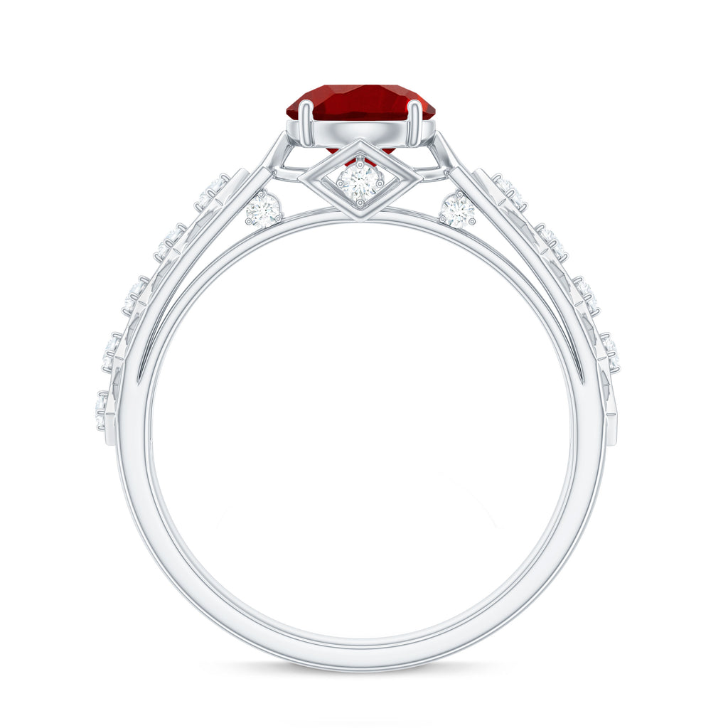 1.25 CT Created Ruby and Diamond Filigree Engagement Ring, 925 Sterling Silver I47944