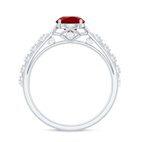 1.25 CT Created Ruby and Diamond Filigree Engagement Ring, 925 Sterling Silver I47944