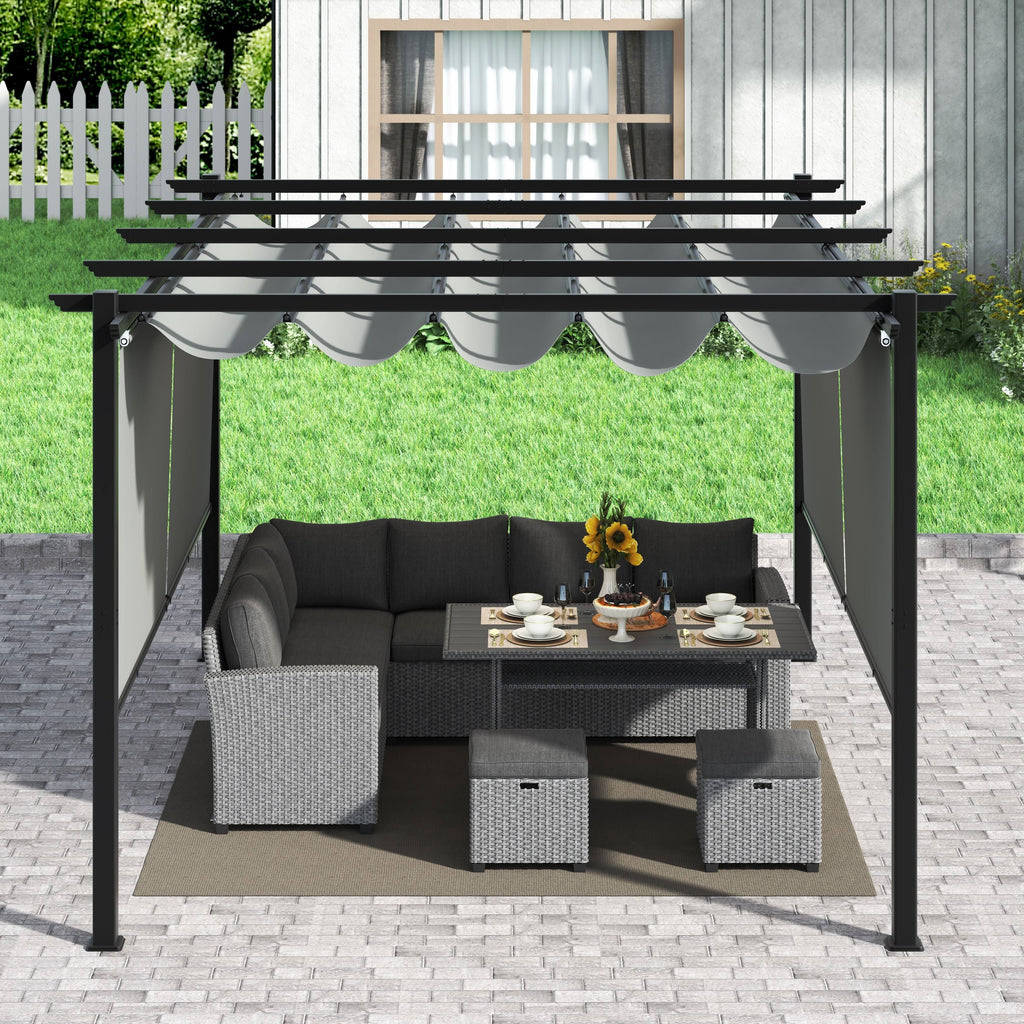 10x13 ft Aluminum Retractable Patio Canopy Pergola V9592
