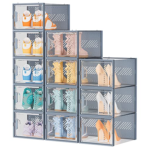 12 Pack Clear Plastic Stackable Shoe Storage Boxes Q833052