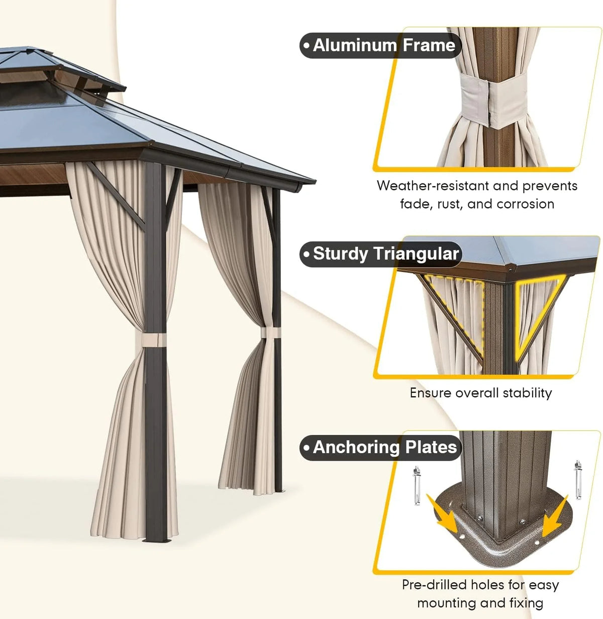 10' x 13' Outdoor Hardtop Gazebo with Aluminum Frame C25059