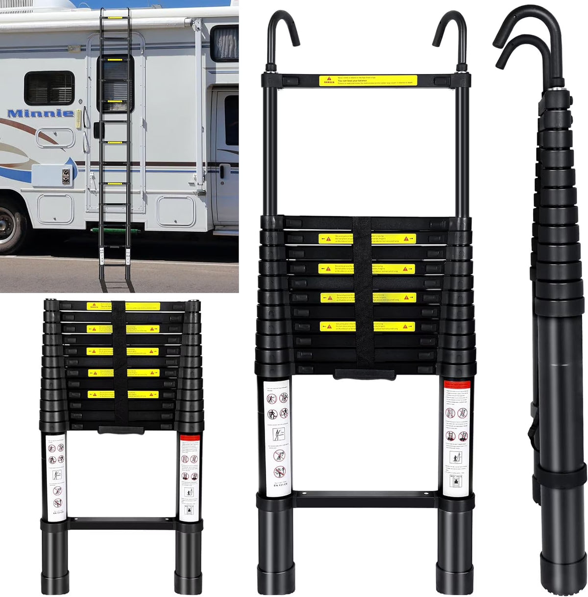 12.5FT Aluminum Telescoping Folding Ladder with Hook, 330lbs Load Capacity M98903