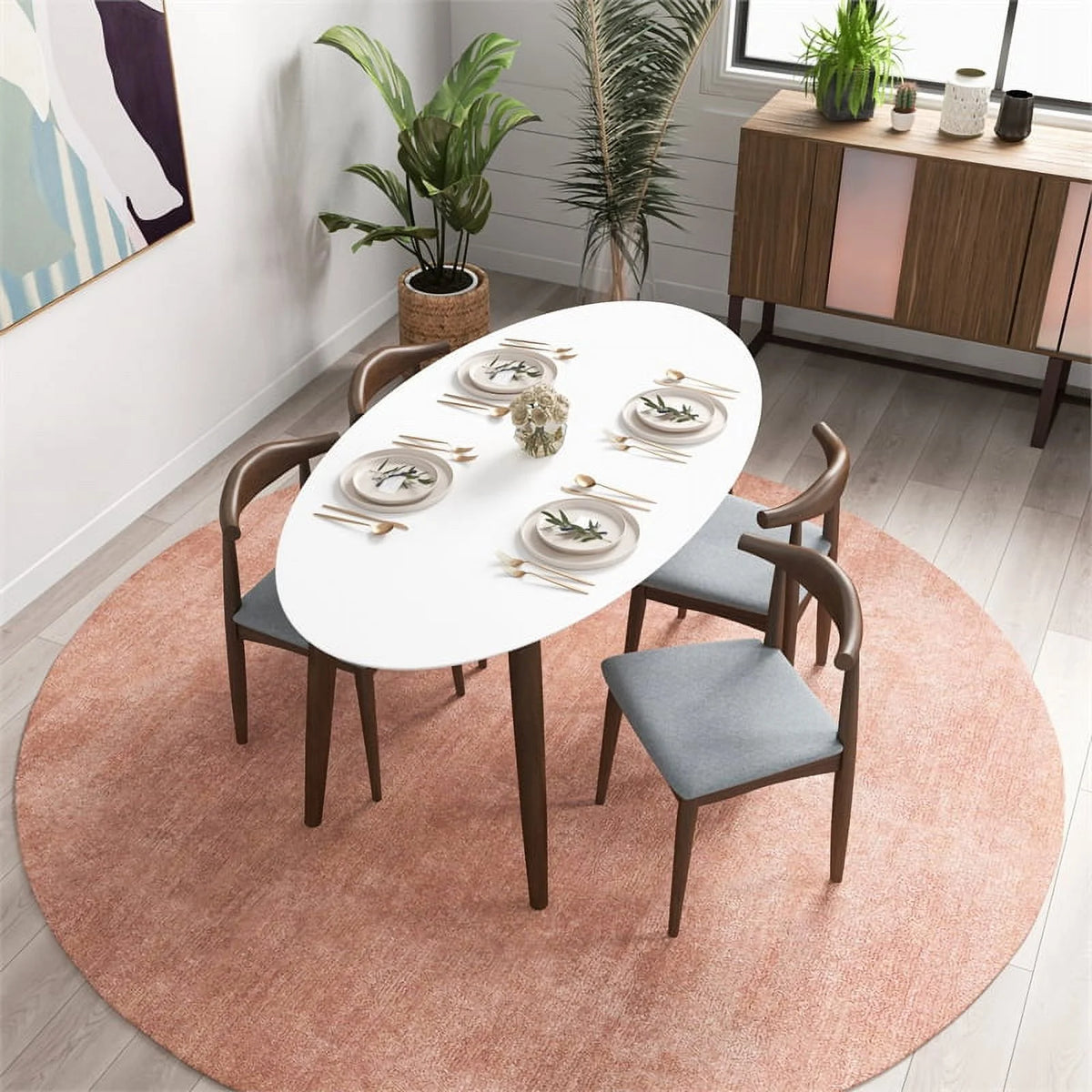 Solid Wood Walnut Oval Dining Table and Chair Set for 4 X8747