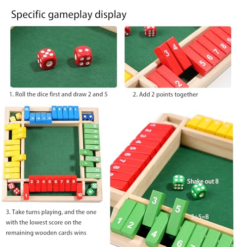 12 Inches 2-4 Player Wooden Shut The Box Dice Game with 8 Dices U4272