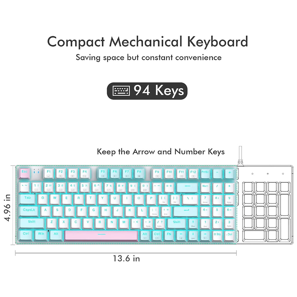 Wired Compact Backlit Mechanical Keyboard 94 Keys Blue Switch H69769