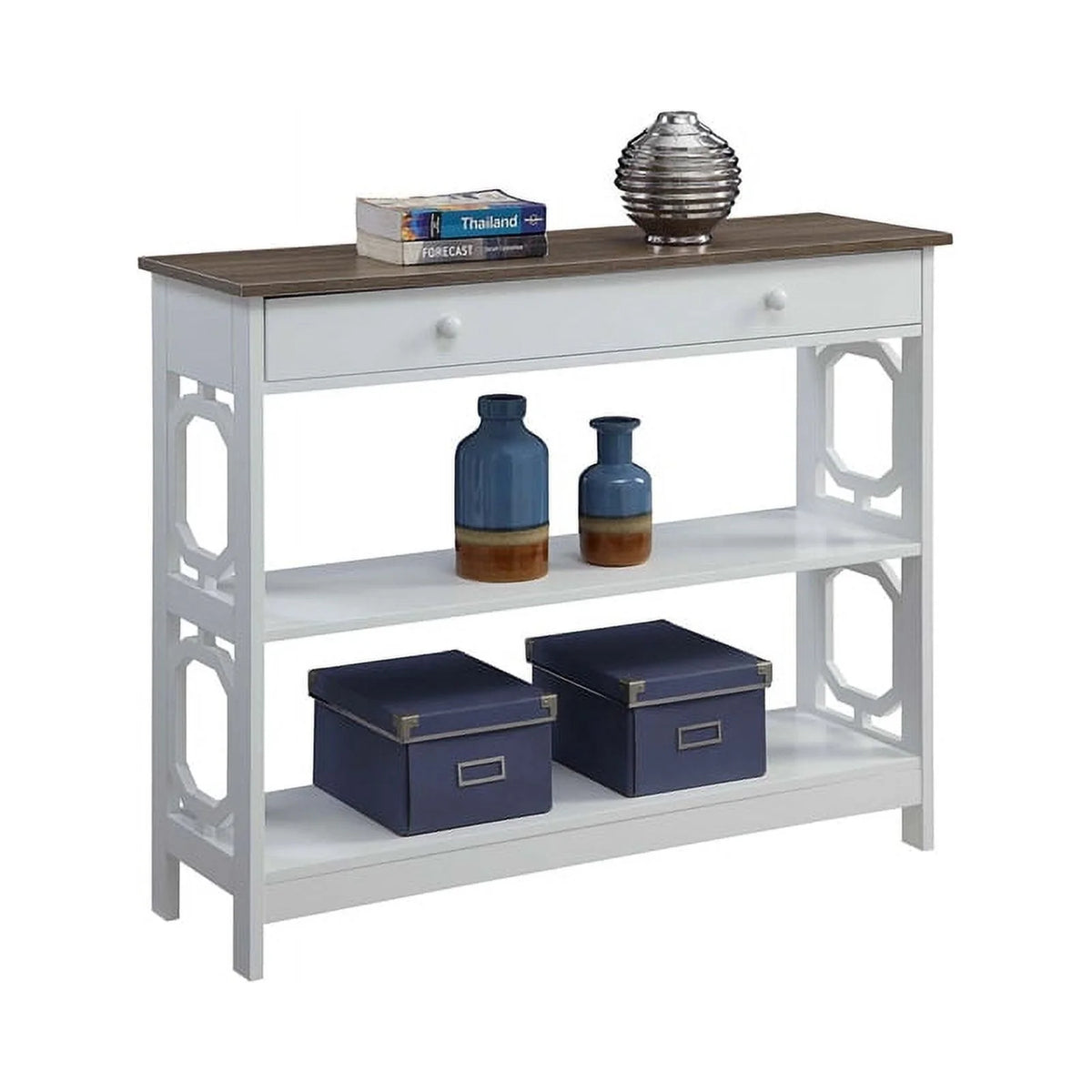 Contemporary One-Drawer Console Table in Espresso and White Wood V812