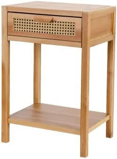 Set of 2 Rustic Rattan Nightstand with 2-Drawer N62814