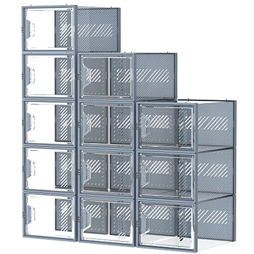 12 Pack Clear Plastic Stackable Shoe Storage Boxes Q833052