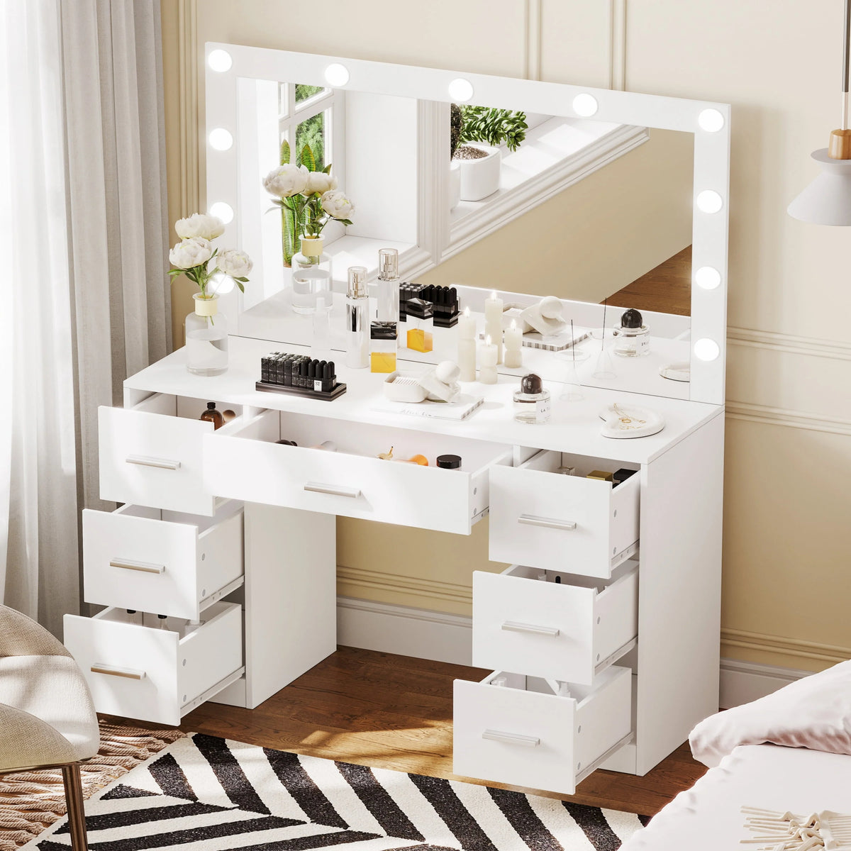 White Makeup Vanity Table with Mirror and 7 Drawer O354893