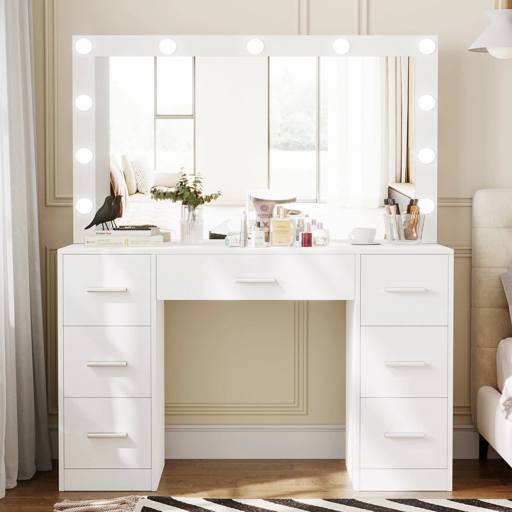White Makeup Vanity Table with Mirror and 7 Drawer O354893