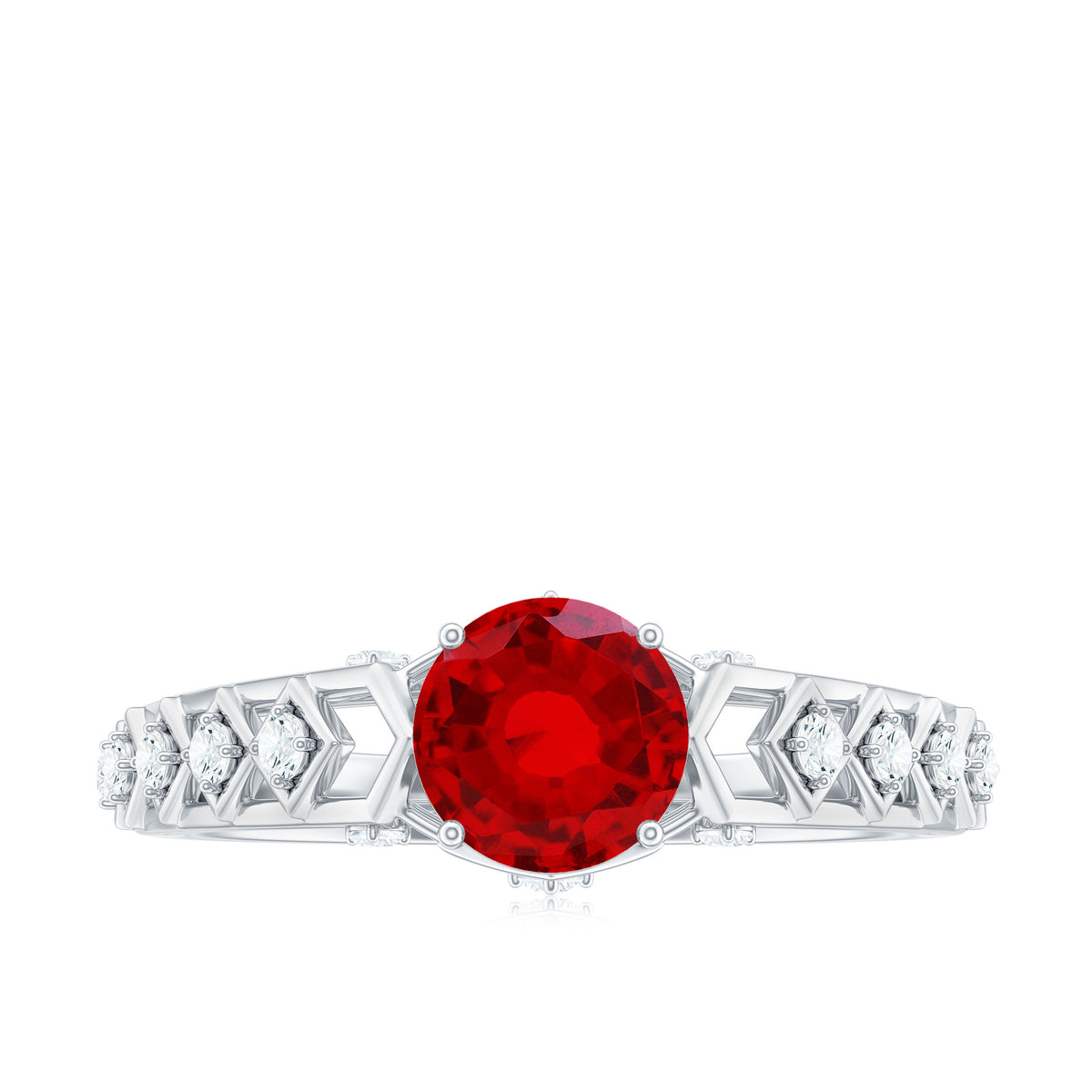 1.25 CT Created Ruby and Diamond Filigree Engagement Ring, 925 Sterling Silver I47944