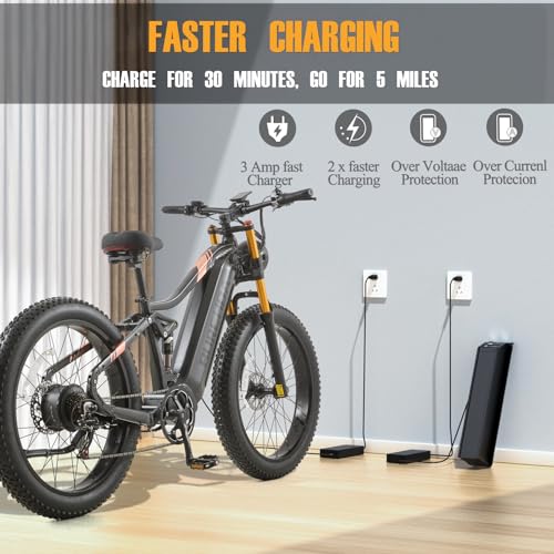 2000W Electric Bike 48V 30AH Removable Battery 26" Fat Tire Full Suspension Z4880