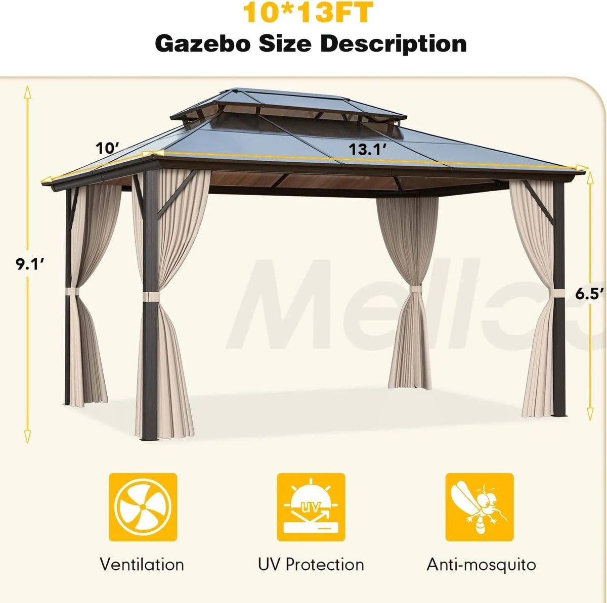 10' x 13' Outdoor Hardtop Gazebo with Aluminum Frame C25059