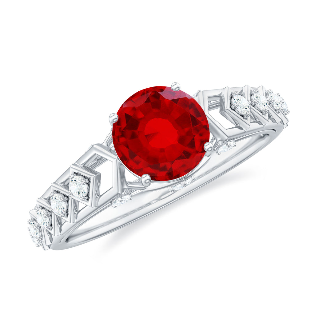 1.25 CT Created Ruby and Diamond Filigree Engagement Ring, 925 Sterling Silver I47944