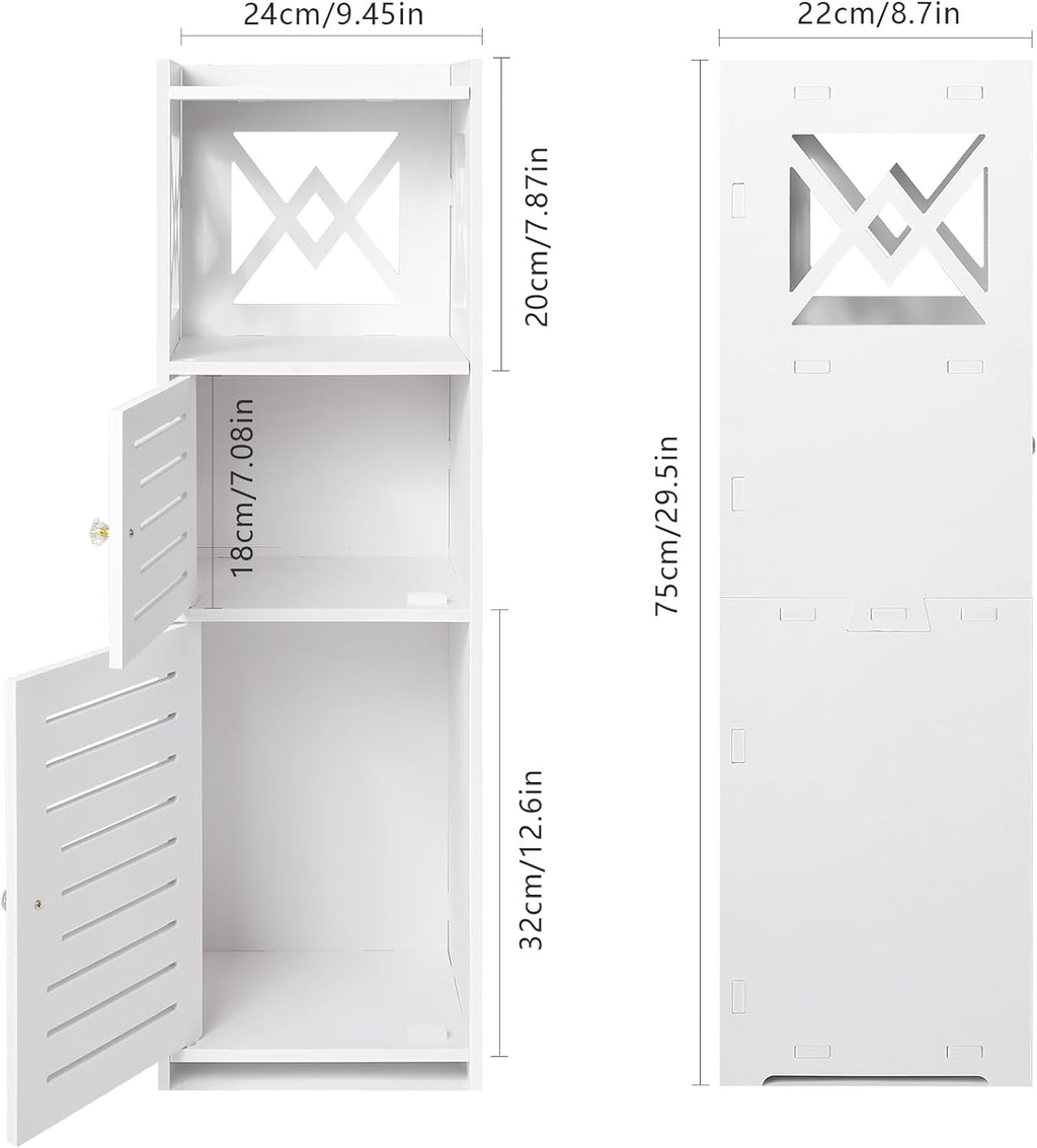 Slim Bathroom Storage Cabinet with Double Door and 3 Tier Shelf B19571