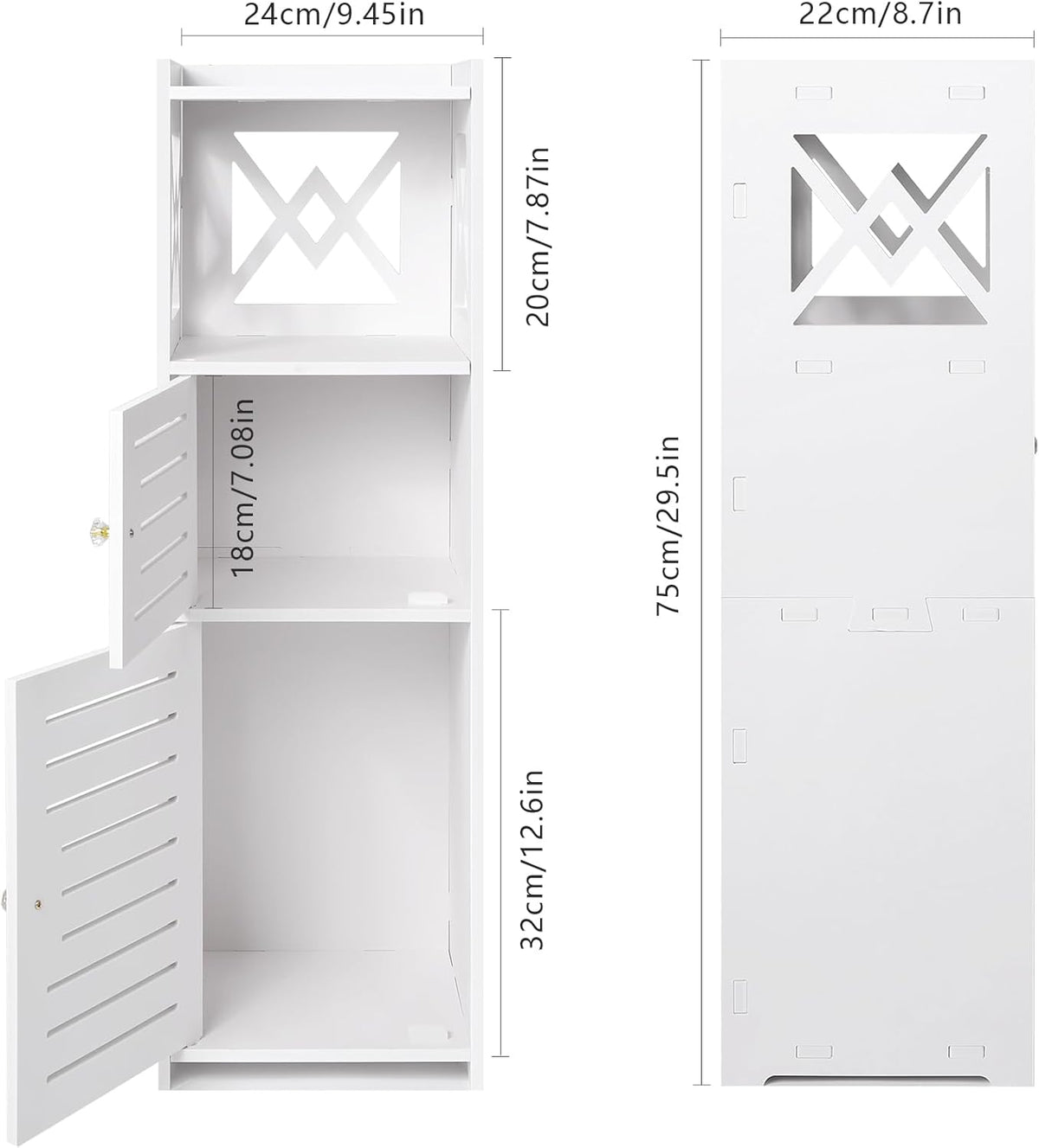 Slim Bathroom Storage Cabinet with Double Door and 3 Tier Shelf B19571