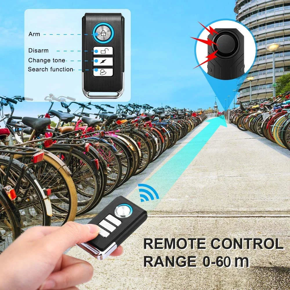 2 Set Wireless Bike Alarm with Remote, Anti-Theft Vibration Motion Sensor Alarm, IP55 Waterproof 113dB Alarm B35942