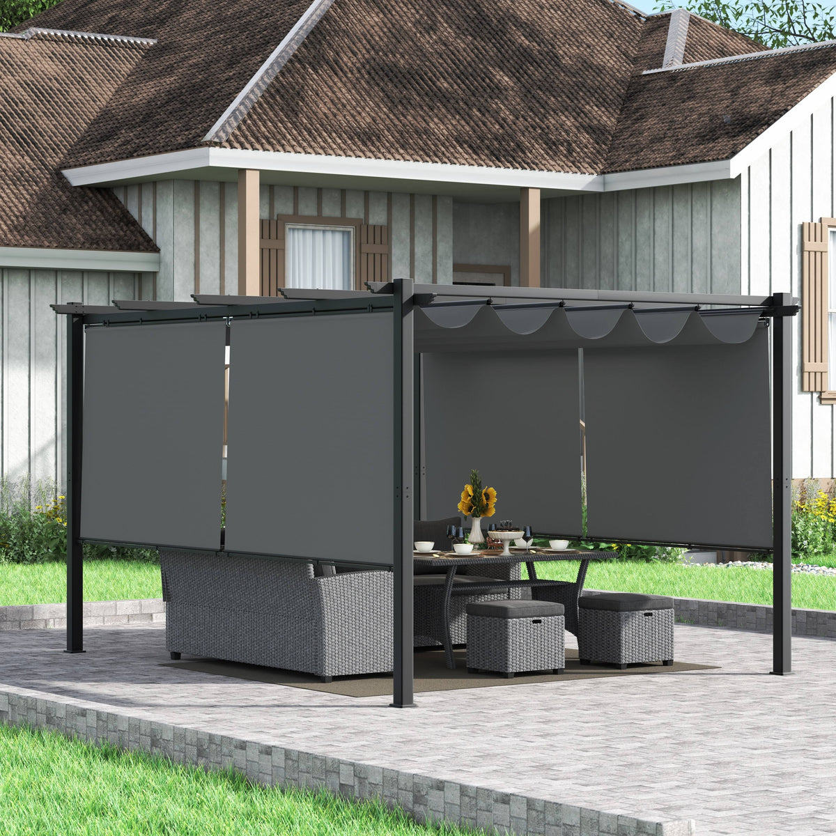 10x13 ft Aluminum Retractable Patio Canopy Pergola V9592
