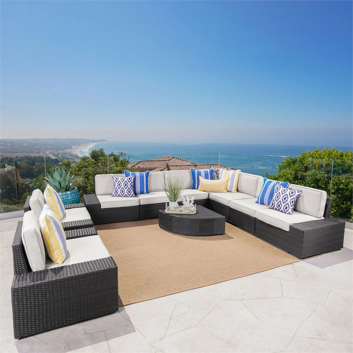 Gray 9 Seater Sectional Sofa and Club Chair Chat Set N337579