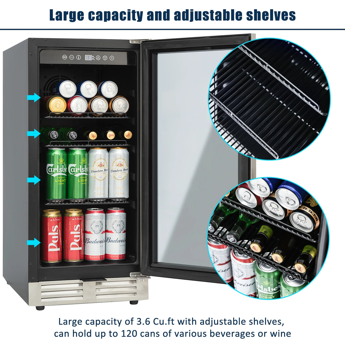 15" Mini Beverage Refrigerator/Wine Cabinet, 120 Cans U3942