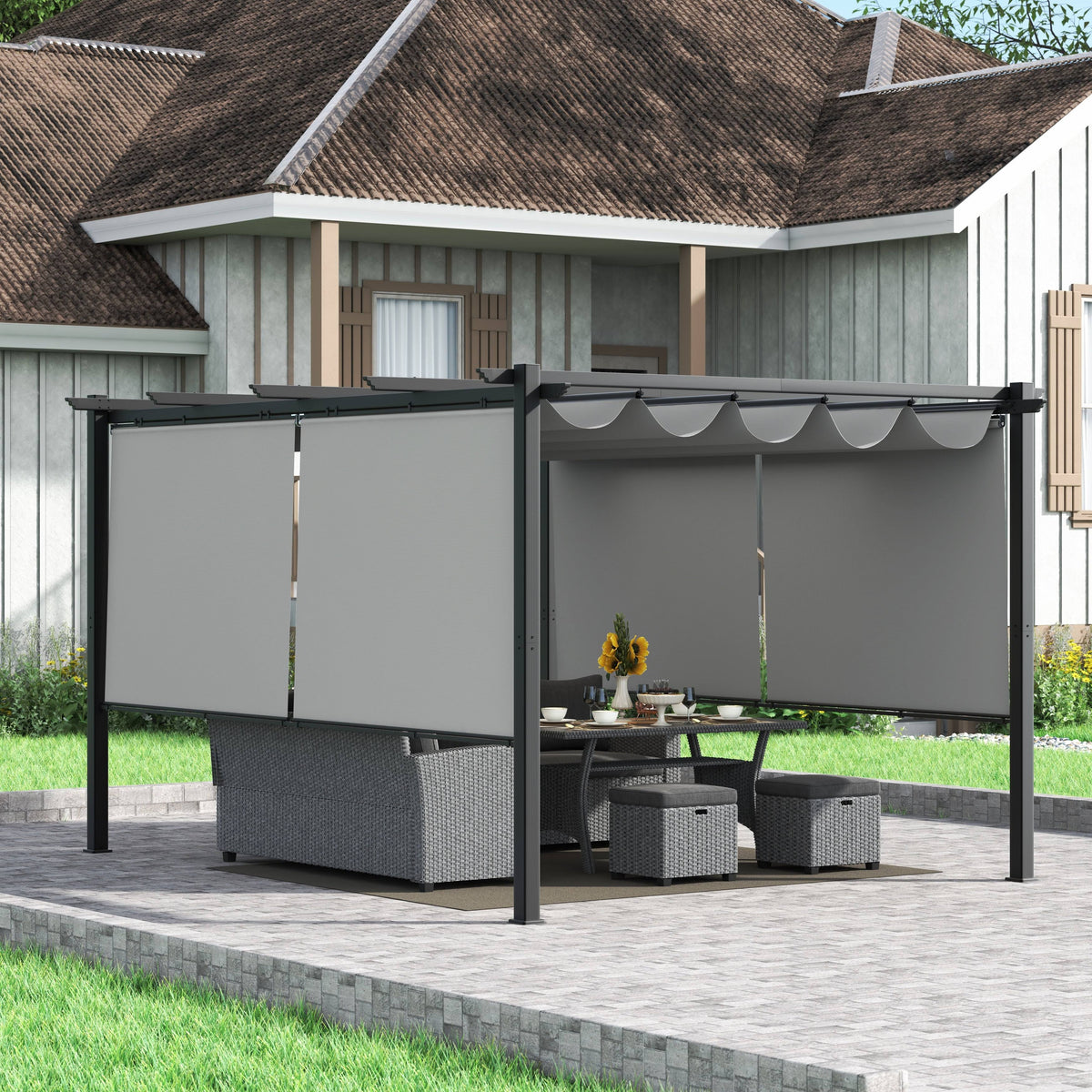 10x13 ft Aluminum Retractable Patio Canopy Pergola V9592