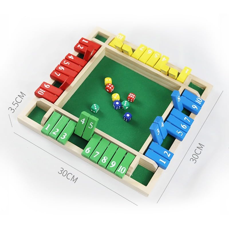 12 Inches 2-4 Player Wooden Shut The Box Dice Game with 8 Dices U4272