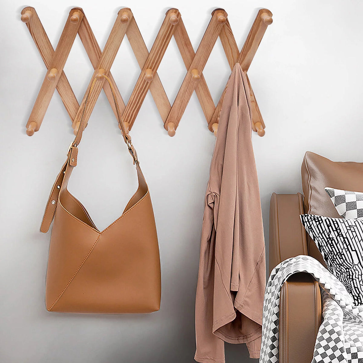 Expandable Wooden Coat Rack 17 Hooks X81981