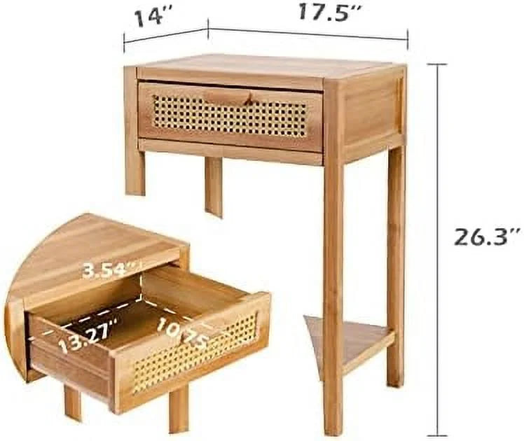 Set of 2 Rustic Rattan Nightstand with 2-Drawer N62814