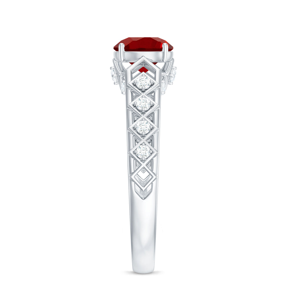 1.25 CT Created Ruby and Diamond Filigree Engagement Ring, 925 Sterling Silver I47944