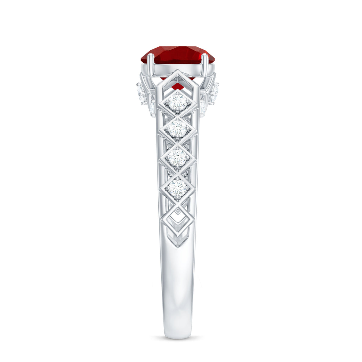 1.25 CT Created Ruby and Diamond Filigree Engagement Ring, 925 Sterling Silver I47944