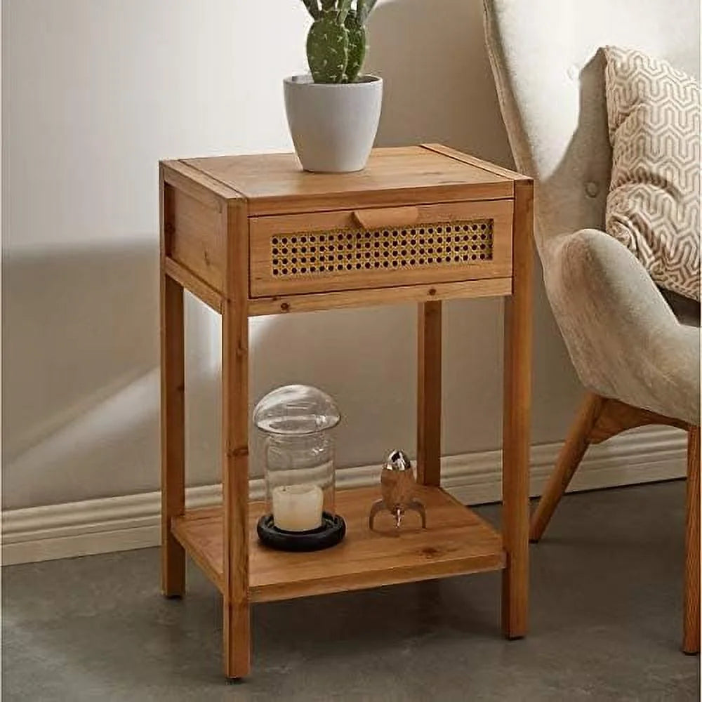 Set of 2 Rustic Rattan Nightstand with 2-Drawer N62814