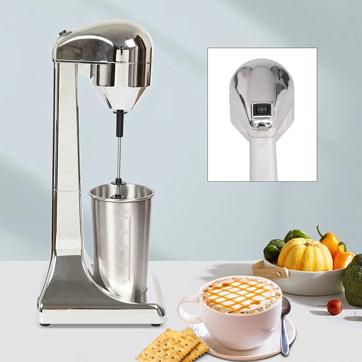 110V 23000RPM Electric Milk Shaker Machine with 500ml Stainless Steel Cup D4655