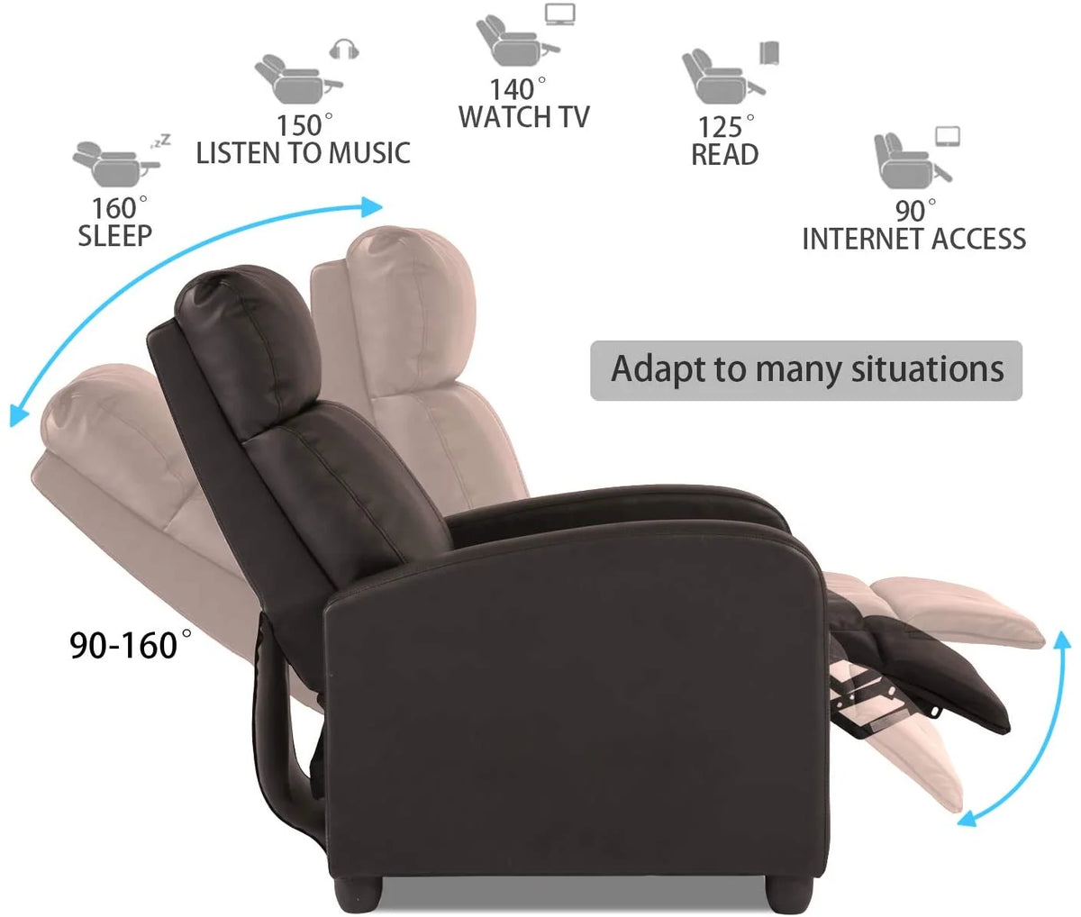 Brown PU Leather Recliner Chair with Footrest S359