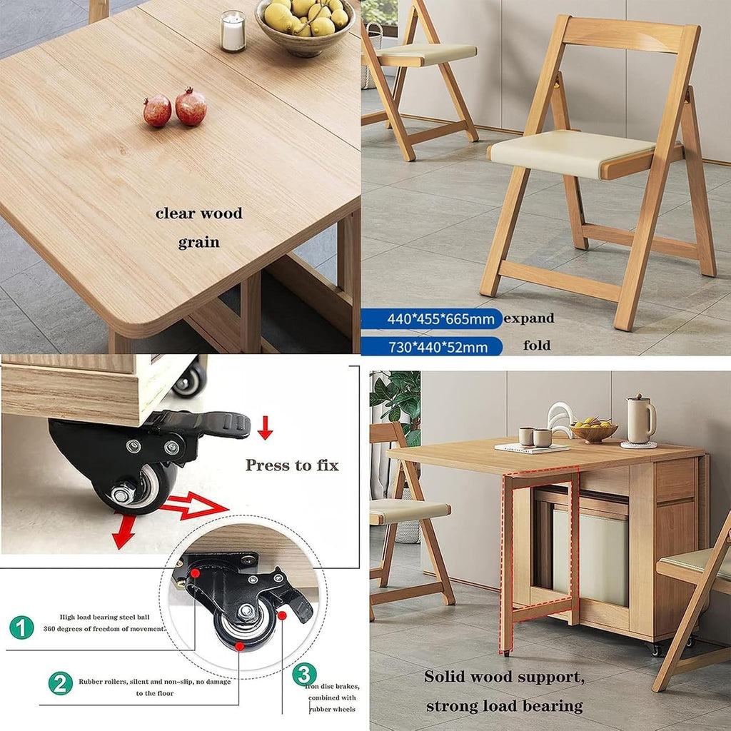 Solid Wood Folding Dining Table with 4 Chairs I66253
