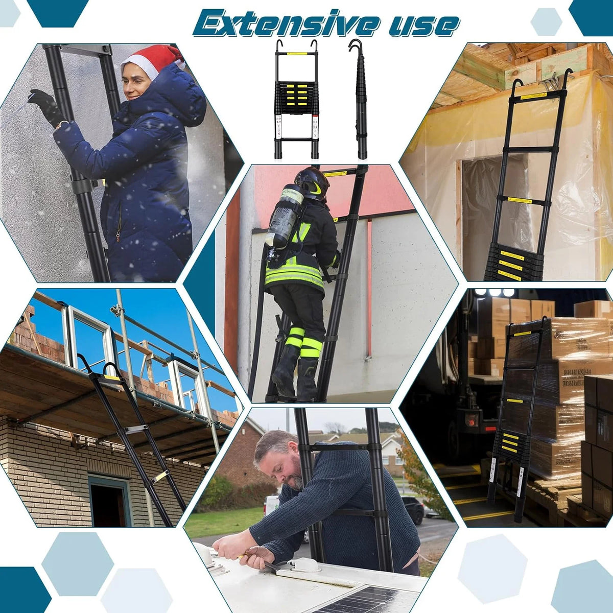 12.5FT Aluminum Telescoping Folding Ladder with Hook, 330lbs Load Capacity M98903