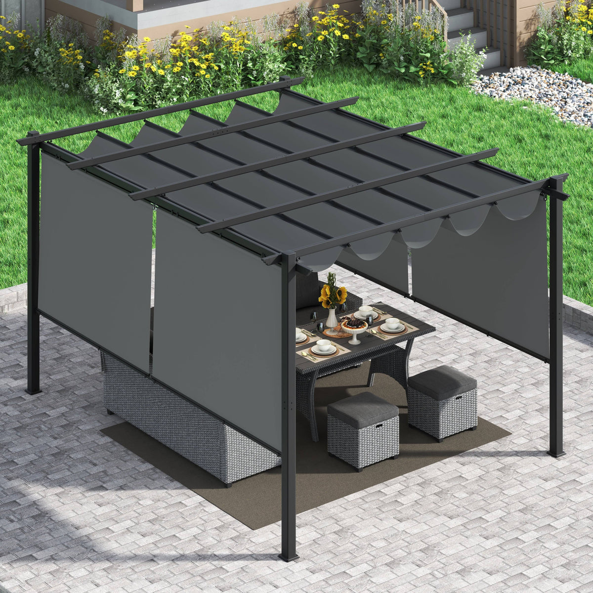 10x13 ft Aluminum Retractable Patio Canopy Pergola V9592