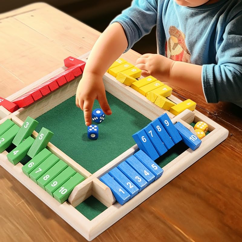 12 Inches 2-4 Player Wooden Shut The Box Dice Game with 8 Dices U4272