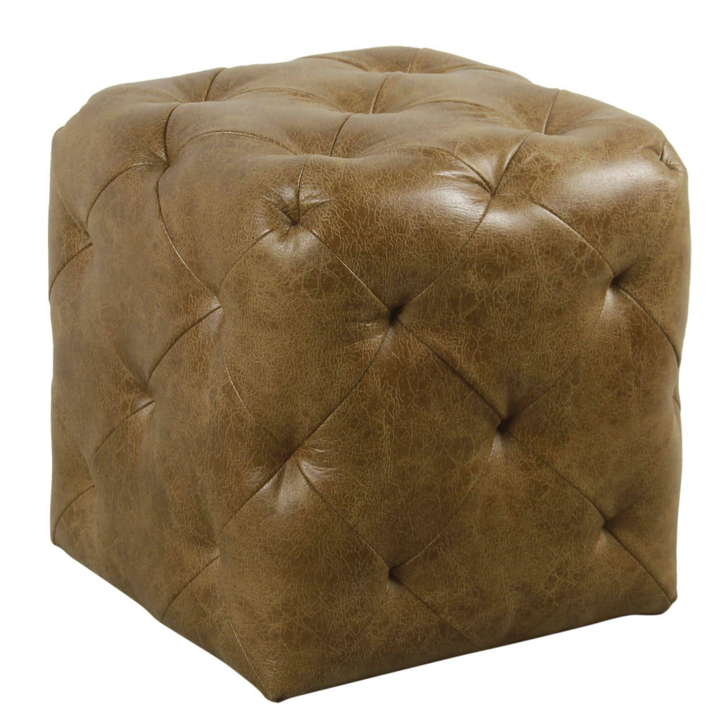 Distressed Brown Faux Leather Ottoman V74920