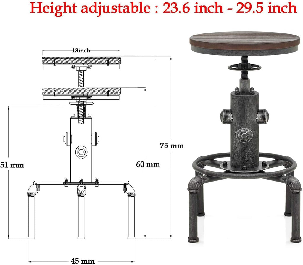 Adjustable Height Solid Wood Barstool Set of 2 H583742